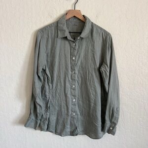 Muji 100% Linen Long Sleeve Button Down Shirt XL Pale Green Japanese Minimalist